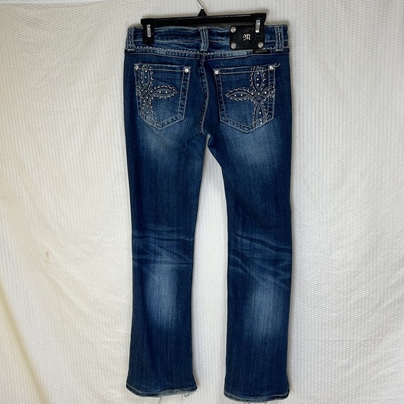 Miss Me Embellished Distressed Boot Cut Blue Jeans - Size 30 - Picture 3 of 16